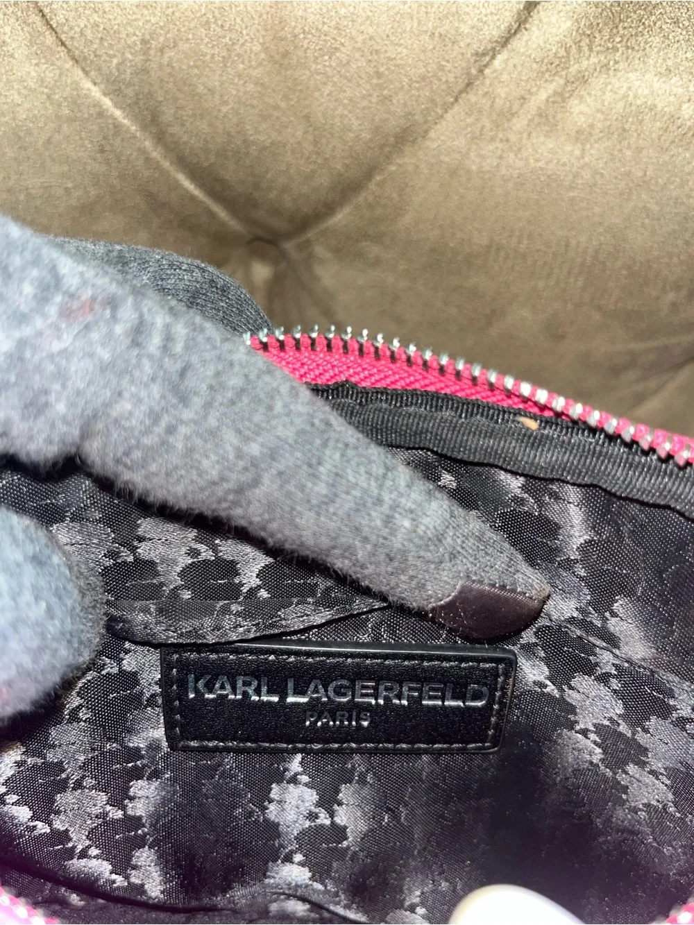Karl Lagerfeld Vibrant Pink Pebble Crossbody Bag with Branded Strap